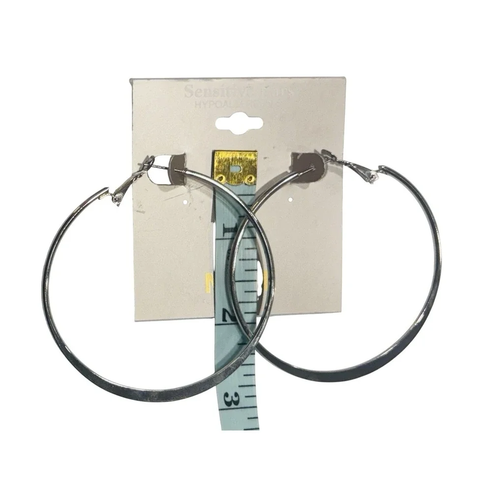 Mixit Silver Tone Large‎ Hoop Earrings Hypoallergenic Sensitive Ears NEW Gift